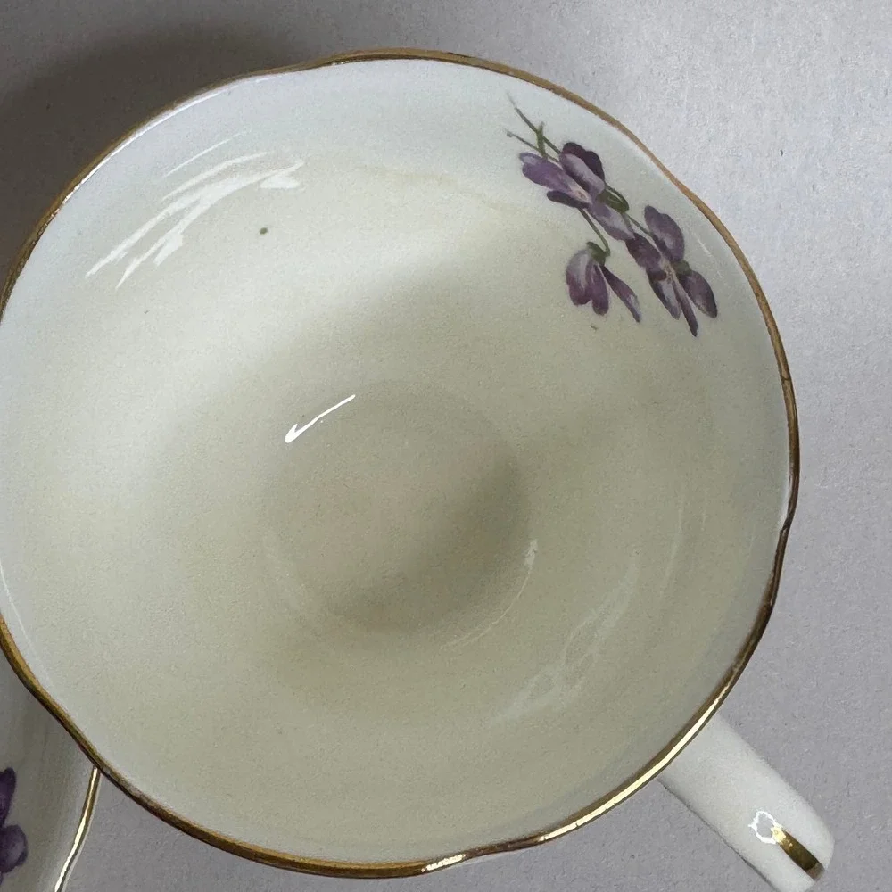 Hammersley Bone China Tea Cup and Saucer Set Purple Violets Gold Trim England